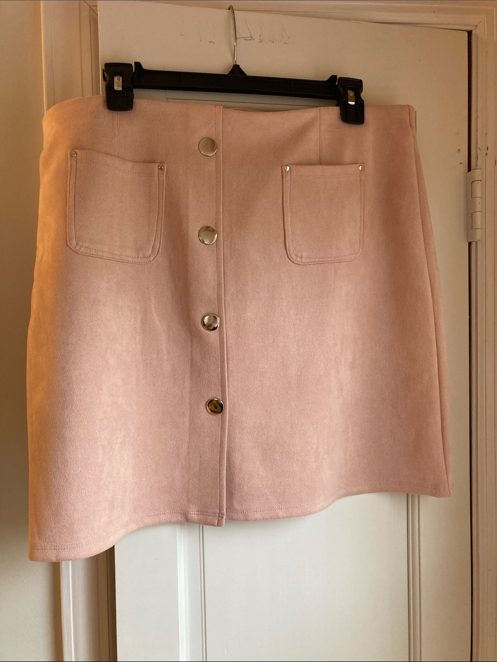 Women’s Light Peach/Blush Pink Faux Button-Front Pencil Skirt